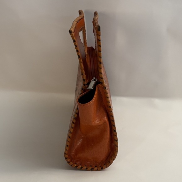 Tooled Leather Clutch Purse Floral Orange Black Handbag Whipstitch Made in India - Picture 6 of 9